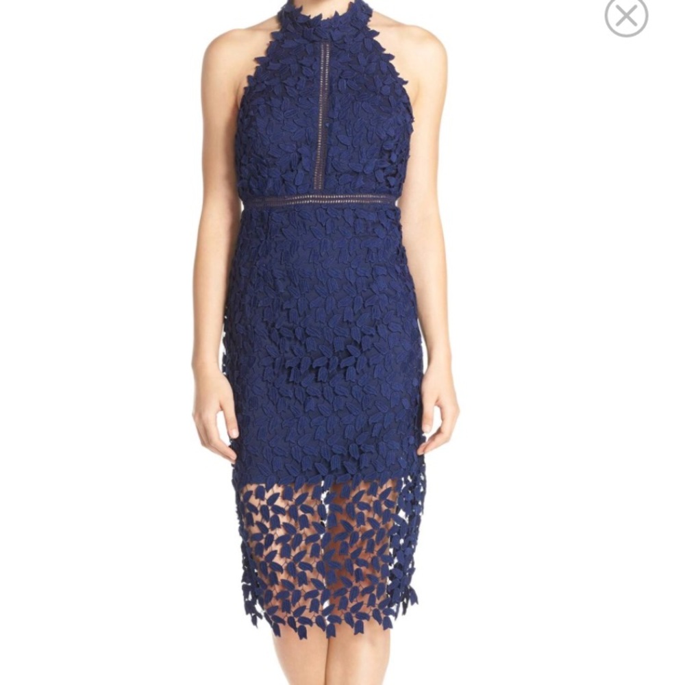 Gemma Halter Lace Sheath Dress BARDOT